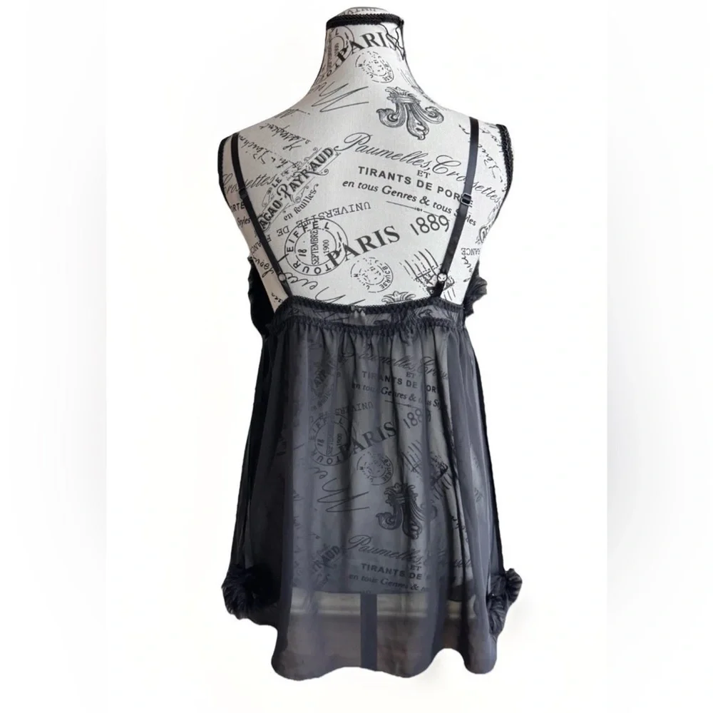 Vintage Y2K Black Whimsigoth Whimsey Goth Faux Fur Lingerie Slip Top Large